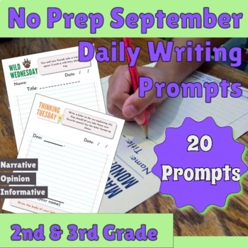 Preview of September One Month 2nd & 3rd Grade Daily Writing Prompts- 3 Types of Writing