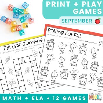 Preview of September Print and Play No Prep Math and Word Work Games