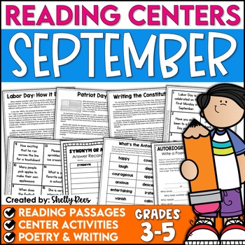 Preview of September Reading ELA Centers and Passages | Patriot Day September 11