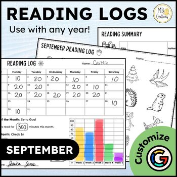 Preview of September Reading Logs - Editable Reading Log with Parent Signature and Summary