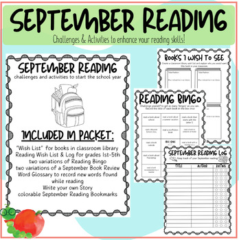 Preview of September Reading Packet: Reading Logs, Wish Lists, Challenges & Activities