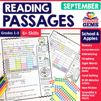 Preview of September Reading Passages - School and Apples