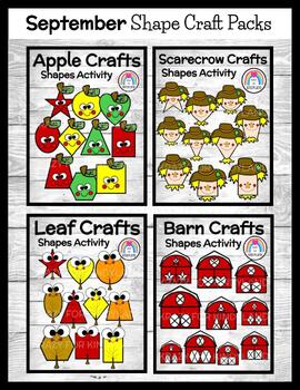 Preview of September Shape Craft Activity - Apple, Leaf, Scarecrow, Barn - Math Center