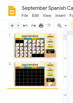 Preview of September Spanish Calendar with ABC pattern