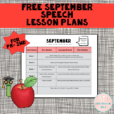 FREE September Speech Lesson Plans PK-2nd
