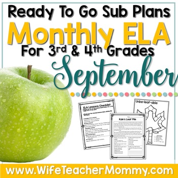 Preview of September Sub Plans ELA for 3rd, 4th Grades | Fall Themed Activities
