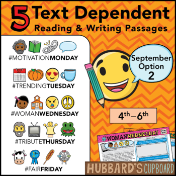 Preview of September Text Dependent Reading - Text Dependent Writing Prompts (Option 2)