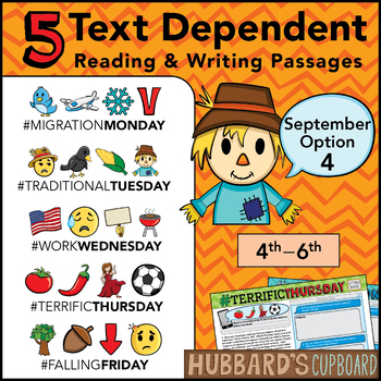 Preview of September Text Dependent Reading - Text Dependent Writing Prompts (Option 4)