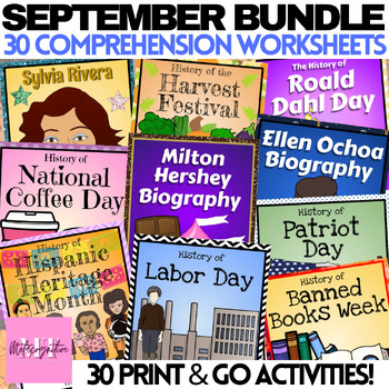 Preview of September Theme Guided Reading Comprehension Worksheets Bundle