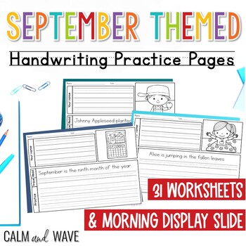 September Themed Handwriting Practice Worksheets by Calm and Wave