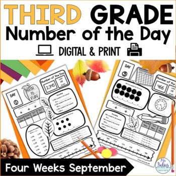 Preview of September Math Activities | Place Value Worksheets | Number of the Day 3rd Gr