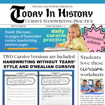 Preview of September Today In History Cursive Handwriting Practice Back to School Fall