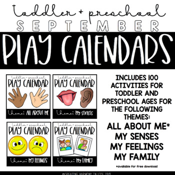 Preview of September Toddler and Preschool Play Calendars