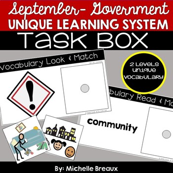 Preview of September Unique Learning System Task Box (Unit 1) Government--Vocabulary