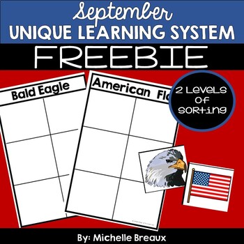 Preview of September Unique Learning Systems FREEBIE Matching American Symbols Boards