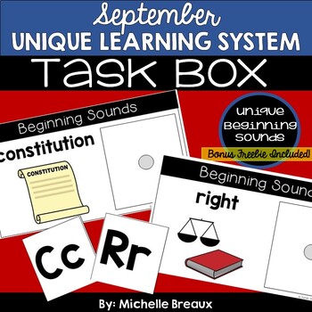 Preview of September Unique Learning Systems Task Box- Beginning Sounds (SPED, Autism)