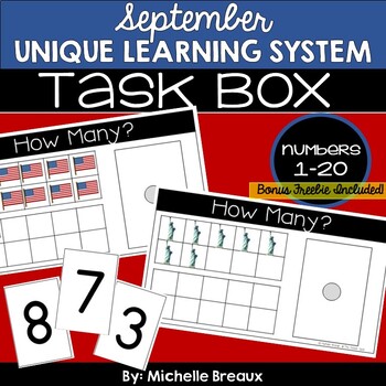 Preview of September Unique Learning Systems Task Box- Counting to 20 (SPED, Autism)