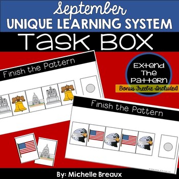 Preview of September Unique Learning Systems Task Box- Extending Patterns (SPED, Autism)