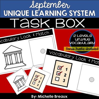 Preview of September Unique Learning Systems Task Box- Unit Vocabulary (SPED, Autism)