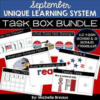 Preview of September Unique Learning Systems Task Boxes (SPED, Autism)