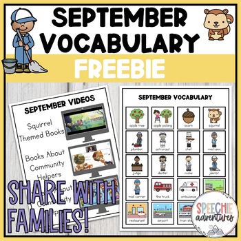 Preview of September Vocabulary Freebie for Speech and Language Therapy