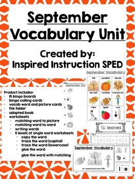Preview of September Vocabulary Unit for Early Elementary or Students with Special Needs