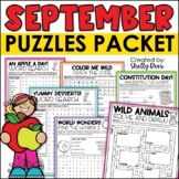 September Word Search and Puzzle Packet Word Puzzles and Mazes