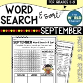 SEPTEMBER Word Search and Parts of Speech Sort