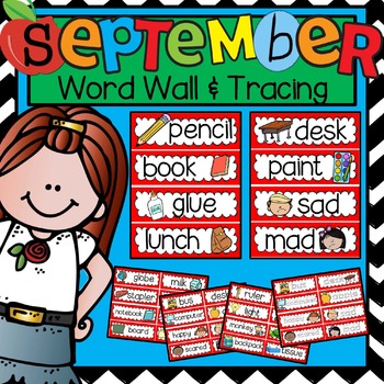 Preview of August and September Word Wall and Writing Center Cards FREEBIE