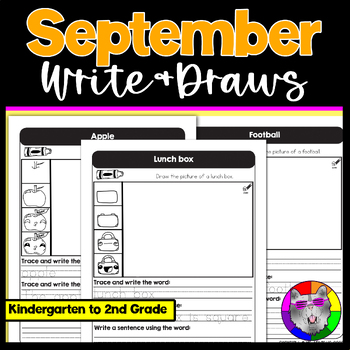 Preview of September Directed Drawings and Writing Worksheets, Write & Draw K-2nd Grade