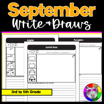 Preview of September Directed Drawing and Writing Worksheets, Write & Draws, 3rd-5th Grade