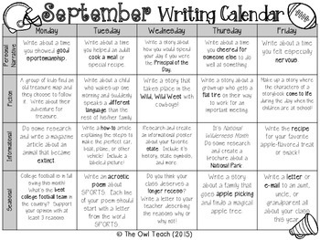 Writing Calendar: 20 Writing Prompts for the Month of September!