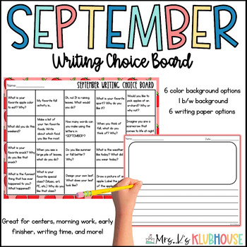 September Writing Choice Board by Mrs K's Klubhouse | TPT