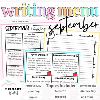 September Writing Menu by Primary Fun | TPT