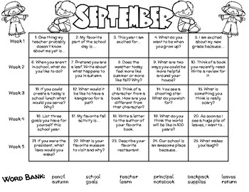 September Writing Prompt Calendar by Second in the South | TpT