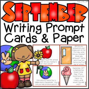 Preview of September Writing Prompt Task Cards & Writing Paper