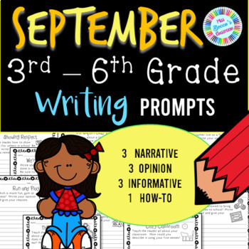 Preview of September Writing Prompts - 3rd grade, 4th grade, 5th grade, 6th grade