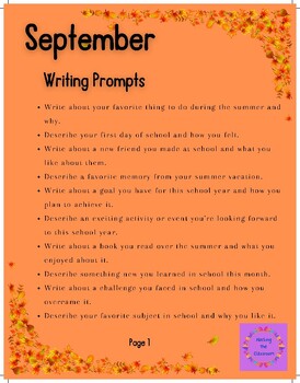 September Writing Prompts by Hacking The Classroom | TPT