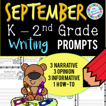 Preview of September Writing Prompts - Kindergarten, 1st grade, 2nd grade - PDF and digital