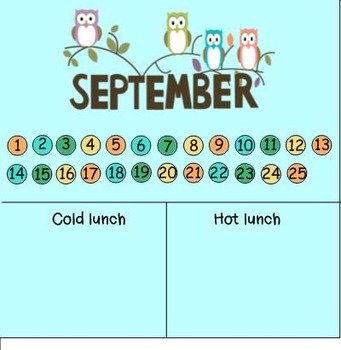 Preview of September lunch count and attendance owl theme