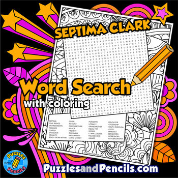 Preview of Septima Clark Word Search Puzzle with Coloring | Black History Month Wordsearch