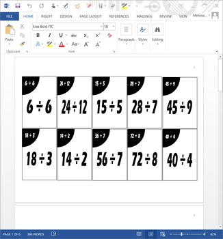 Preview of Sequence Numbers--Multiplication and Division cards