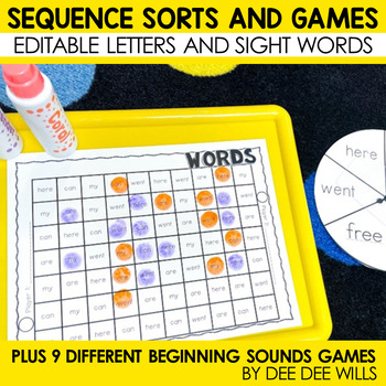 Preview of Sight Word Activities Printable Sequence Sight Word Game - Editable Letters TOO