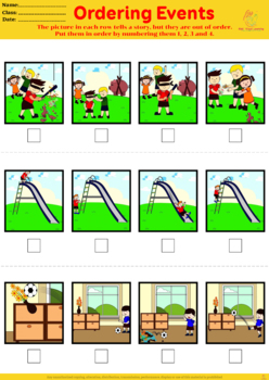 Preview of ORDERING EVENTS, 4 PICTURES, Sequence, Sequencing Stories, autism, ABA, FREEBIE