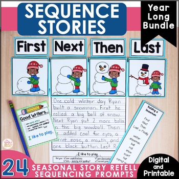 Preview of Story Retell and Sequence Writing Prompts - Including Winter Writing Prompts