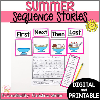 Preview of Sequence Summer Writing Prompts - Summer Writing Paper & Digital Summer Writing 