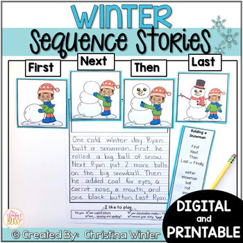 Preview of Sequence Winter Writing Prompts - Winter Writing Paper & Digital Winter Writing 