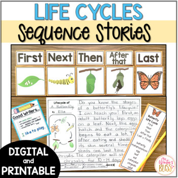 Preview of Sequence Writing Prompts - Plant and Animal Life Cycles -  print and digital 