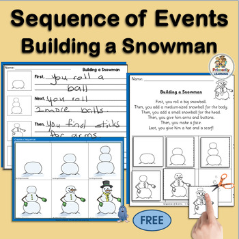 Preview of Sequence of Events - First Next then Last Sequencing  Building a Snowman  FREE