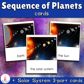 Preview of Sequence of Planets Matching Cards + Solar System Montessori 3-part Cards